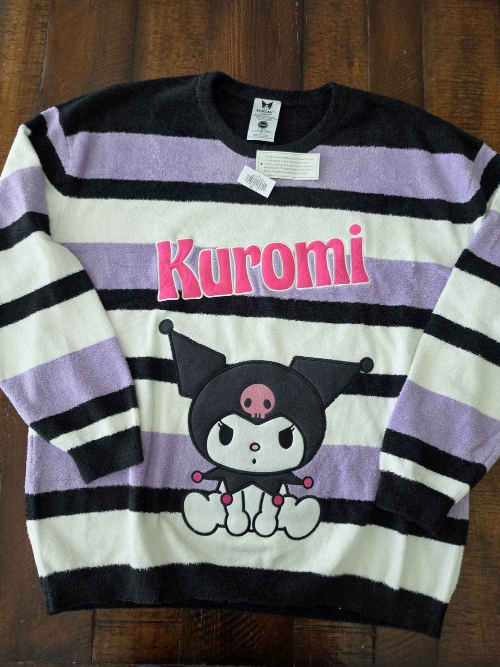 Sanrio Kuromi Striped Crewneck Sweater Black & Purple XL NWT